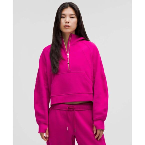 Lululemon Hoodie Women M/L Scuba Oversized Half Zip Ripened Raspberry Cropped - Picture 3 of 16